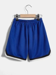 SHEIN Toddler Boys Letter Patched Detail Contrast Binding Drawstring Waist Shorts - Royal Blue - View 2