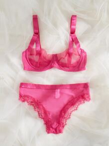 Set de lencería con encaje en contraste con aro - Rosa Fucsia - Ver 3