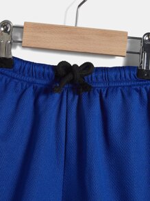 SHEIN Toddler Boys Letter Patched Detail Contrast Binding Drawstring Waist Shorts - Royal Blue - View 3
