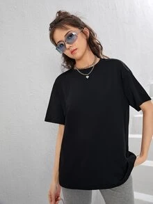 SHEIN 青少年女孩蝴蝶和標語圖案T恤