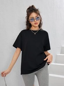 SHEIN 青少年女孩蝴蝶和標語圖案T恤