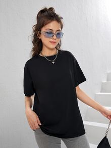 SHEIN 青少年女孩蝴蝶和標語圖案T恤