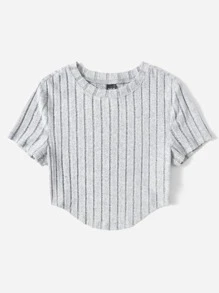 SHEIN EZwear 素色頭巾下擺短款T恤 - 淺灰色 - 查看 4