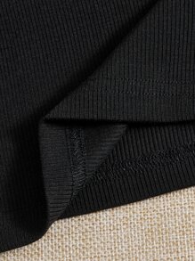 SHEIN EZwear Đầm Tương phản ren Lá thư Giải trí - màu đen - Xem 5