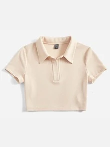 SHEIN EZwear Bộ đồ hai mảnh nữ màu trơn Giải trí - Màu be - Xem 3