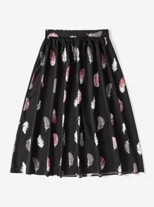 SHEIN Clasi 大碼羽毛印花腰帶半身裙 - 彩色 - 查看 2