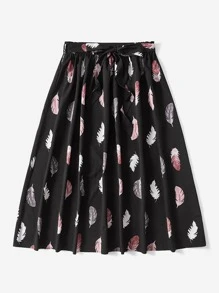 SHEIN Clasi 大碼羽毛印花腰帶半身裙 - 彩色 - 查看 3
