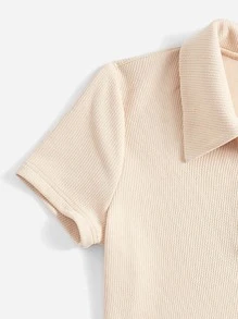 SHEIN EZwear Bộ đồ hai mảnh nữ màu trơn Giải trí - Màu be - Xem 5