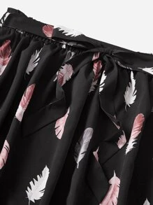 SHEIN Clasi 大碼羽毛印花腰帶半身裙 - 彩色 - 查看 5