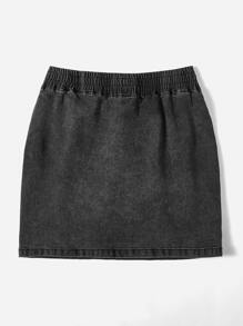 SHEIN EZwear Váy denim nữ màu trơn - màu đen - Xem 2