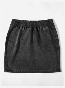 SHEIN EZwear Váy denim nữ màu trơn - màu đen - Xem 3