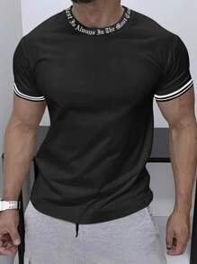 Manfinity Homme Hombres Camiseta con estampado de slogan - Negro - Ver 1