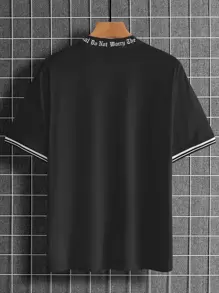 Manfinity Homme Hombres Camiseta con estampado de slogan - Negro - Ver 2