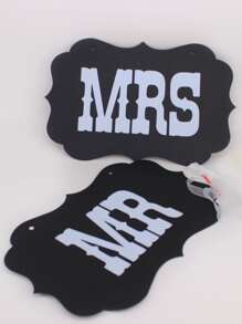 2 miếng bảng chữ cái đồ họa tiệc hướng dấu hiệu, tiệc cưới Giấy trang trí lưng ghế - Đen và trắng - Xem 3