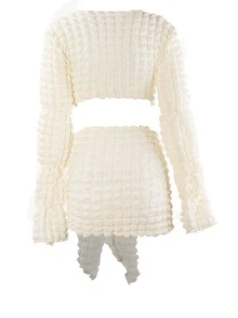 Solid Flounce Sleeve Crop Top & Knot Front Skirt - Apricot - View 2