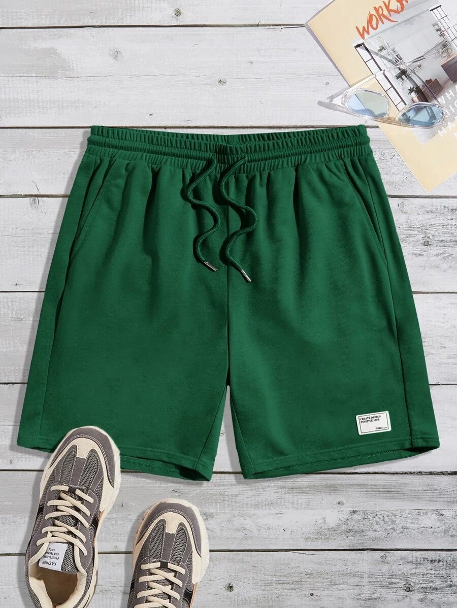 Manfinity VCAY Men's Casual Solid Color Drawstring Waist Shorts, Summer - Dark Green - View 1