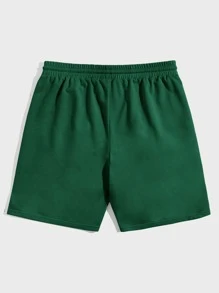 Manfinity VCAY Men's Casual Solid Color Drawstring Waist Shorts, Summer - Dark Green - View 2