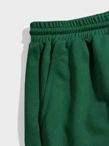Manfinity VCAY Men's Casual Solid Color Drawstring Waist Shorts, Summer - Dark Green - View 3