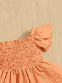 SHEIN Vestido unicolor Con Volantes Para Niña Recién Nacida - Naranja Coral - Ver 3