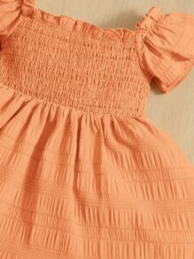 SHEIN Vestido unicolor Con Volantes Para Niña Recién Nacida - Naranja Coral - Ver 4
