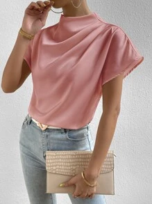 Chiquease 小高領蝙蝠袖緞面襯衫 - 粉色 - 查看 6