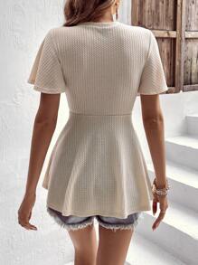 SHEIN VCAY Áo thun nữ Viên lá sen màu trơn Giải trí - Màu be - Xem 2