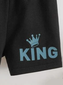 SHEIN Leap Crew Baby Boy Cartoon & Letter Graphic Tee & Shorts - Dusty Blue - View 4