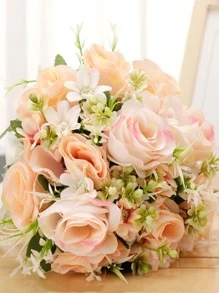 1入組人造花花束婚禮用簡單織物人造花束 - 白色 - 查看 7