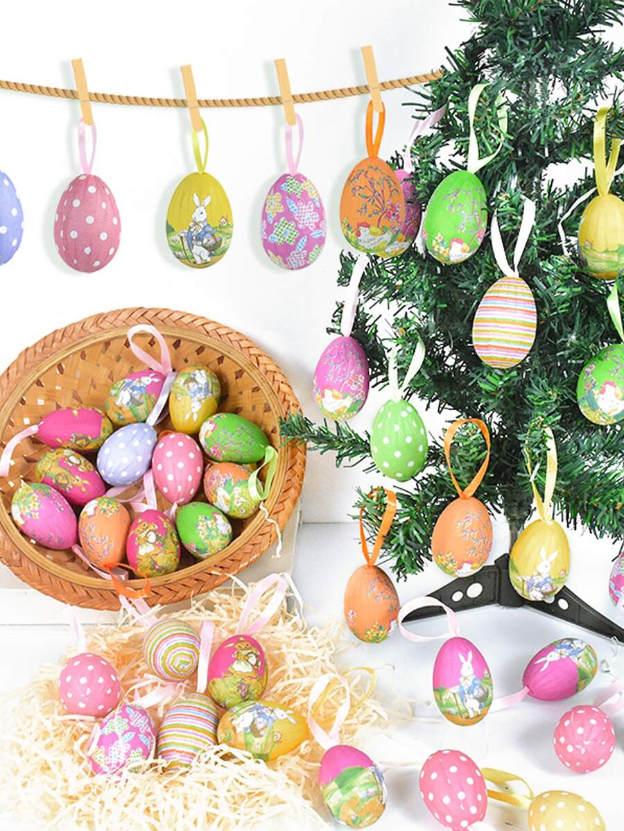 10入組/套復活節彩蛋裝飾可愛塑料卡通兔子設計裝飾品適合派對復活節 - 彩色 - 查看 1