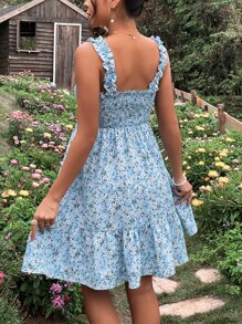 SHEIN Maternity Ditsy Floral Print Ruffle Hem Cami Dress - Blue - View 2