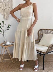 SHEIN VCAY One Shoulder Ruffle Hem Dress - Apricot - View 3