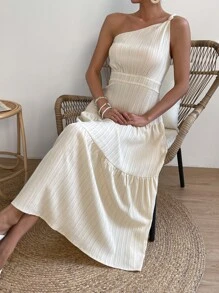 SHEIN VCAY One Shoulder Ruffle Hem Dress - Apricot - View 6