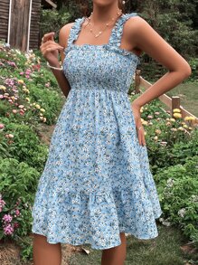 SHEIN Maternity Ditsy Floral Print Ruffle Hem Cami Dress - Blue - View 6