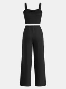 SHEIN Teen Girls Solid Cami Top & Wide Leg Pants