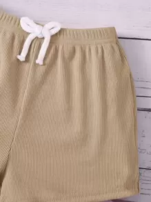 SHEIN Baby Girl Letter Graphic Tank Top & Bow Front Shorts - Khaki - View 3