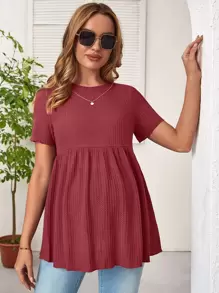 SHEIN Áo thun Bà bầu Viên lá sen màu trơn Giải trí - Màu Đỏ Sâu - Xem 1