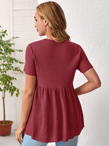 SHEIN Áo thun Bà bầu Viên lá sen màu trơn Giải trí - Màu Đỏ Sâu - Xem 2