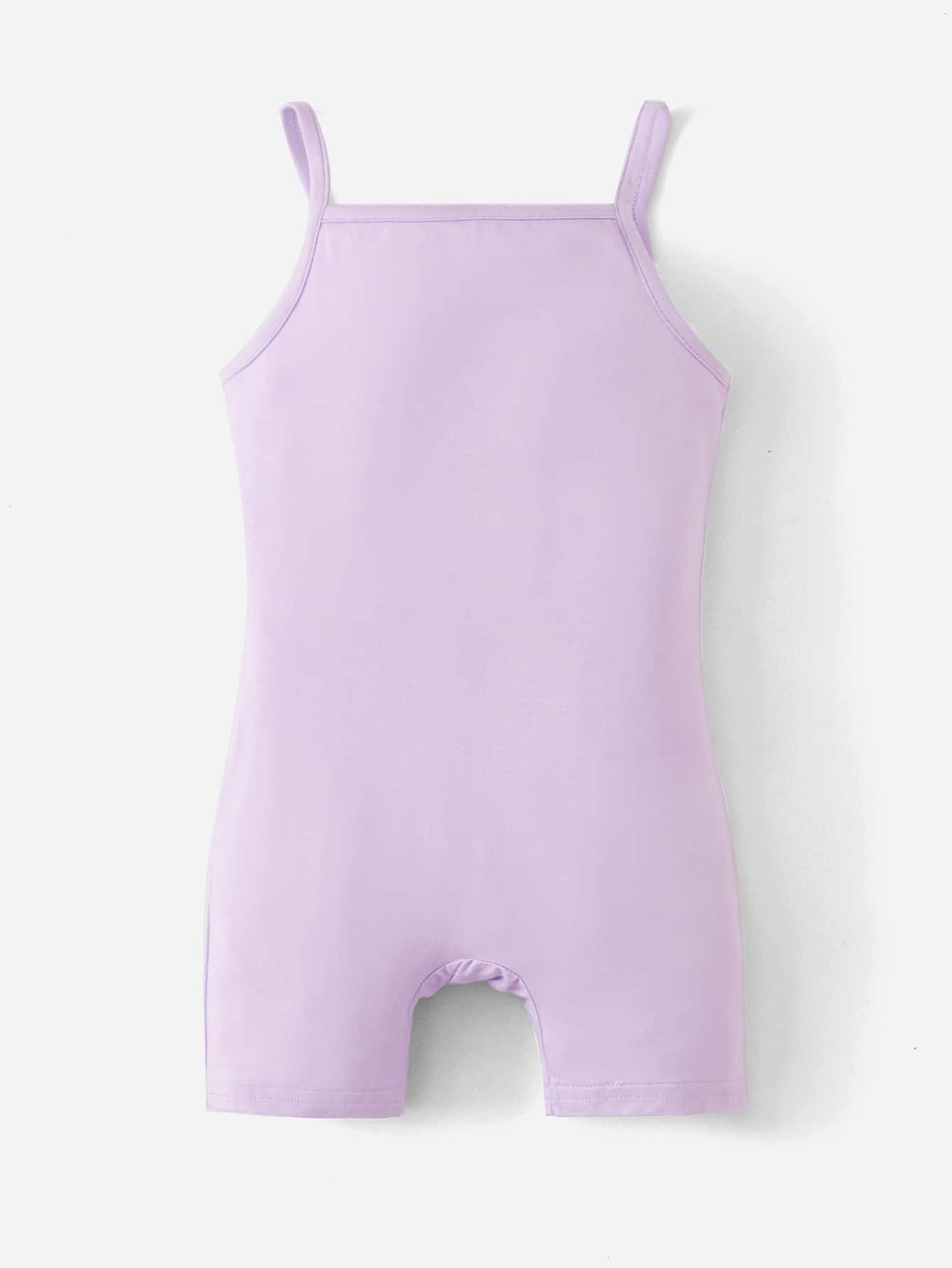 SHEIN 嬰幼兒女純色吊帶連體褲 - 紫丁香色 - 查看 1