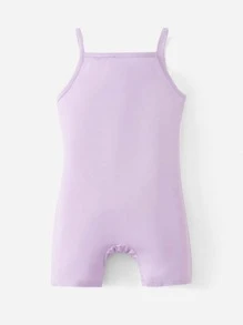 SHEIN 嬰幼兒女純色吊帶連體褲 - 紫丁香色 - 查看 2