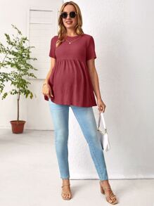 SHEIN Áo thun Bà bầu Viên lá sen màu trơn Giải trí - Màu Đỏ Sâu - Xem 5