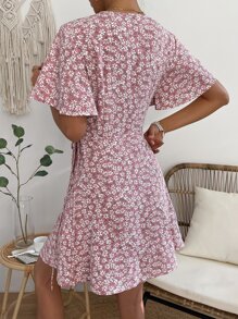 SHEIN LUNE 碎花側打結圍裹式洋裝 - 粉色 - 查看 2