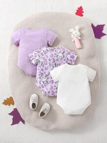 Baby Girl 3pcs Rabbit & Letter Graphic Bodysuit - Multicolor - View 2