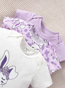Baby Girl 3pcs Rabbit & Letter Graphic Bodysuit - Multicolor - View 4