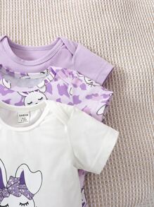 Baby Girl 3pcs Rabbit & Letter Graphic Bodysuit - Multicolor - View 5