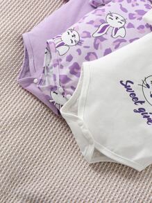 Baby Girl 3pcs Rabbit & Letter Graphic Bodysuit - Multicolor - View 6