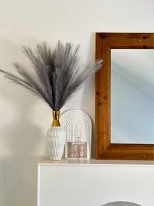 1pc Artificial 5-Prong Feather Plant, 9 Colors, Decoration Matching Flowers & Foliage For Weddings, Holidays, Parties, Outdoor Events, 65cm Height - Grey - View 2