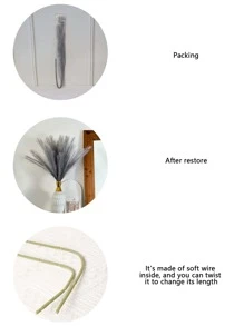 1pc Artificial 5-Prong Feather Plant, 9 Colors, Decoration Matching Flowers & Foliage For Weddings, Holidays, Parties, Outdoor Events, 65cm Height - Grey - View 5