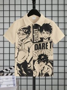 SHEIN 男孩字母人物圖案襯衫