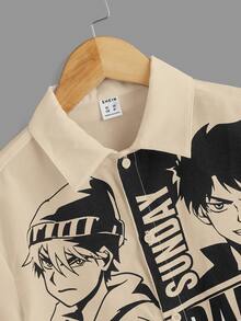 SHEIN 男孩字母人物圖案襯衫