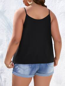 SHEIN LUNE Plus Contrast Guipure Lace Cami Top - Black - View 2